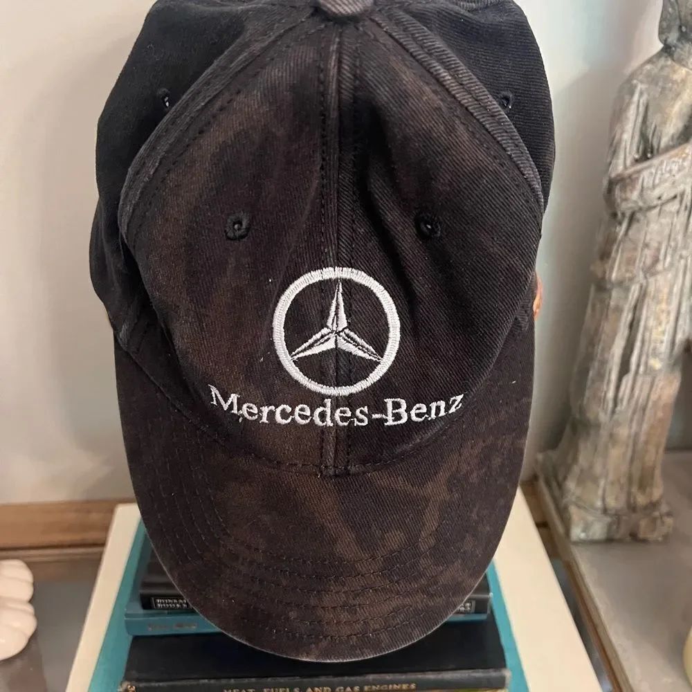 Distressed Mercedes-Benz Black fitted Cap with embroidered iconic logo. L/XL